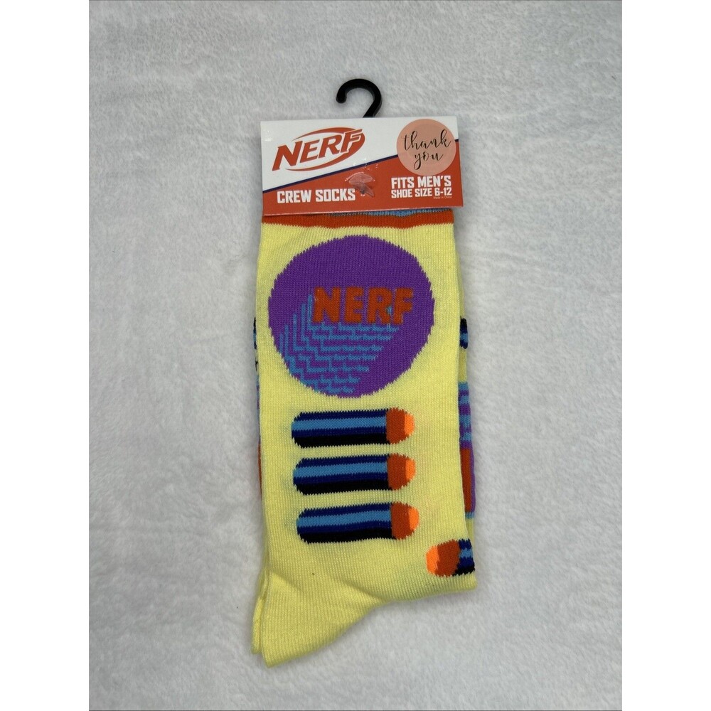 TWO PAIRS of Nerf Crew Socks Men’s 6-12 Shoe Size Colorful Bright Yellow Orange
